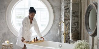 Woman Setting Up a Bath